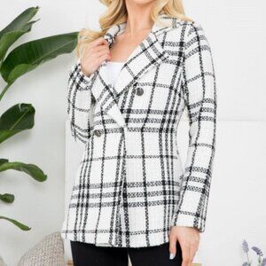 BOHO Business White Black button front Blazer